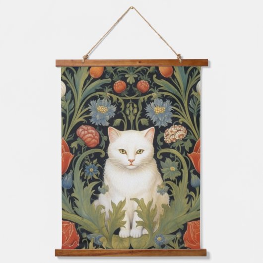 Art nouveau witte kat in de tuin hangend wandkleed (Voorkant)