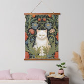Art nouveau witte kat in de tuin hangend wandkleed (Slaapkamer)