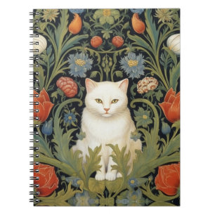 Art nouveau witte kat in de tuin notitieboek