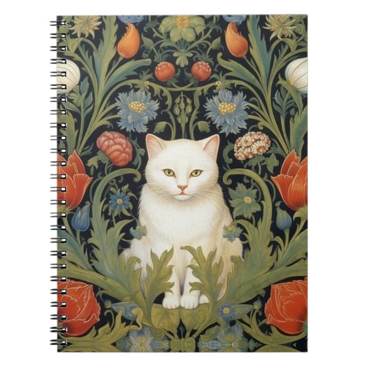 Art nouveau witte kat in de tuin notitieboek (Voorkant)