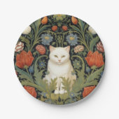 Art nouveau witte kat in de tuin papieren bordje (Voorkant)