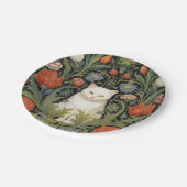 Art nouveau witte kat in de tuin papieren bordje (Gekanteld)