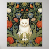 Art nouveau witte kat in de tuin poster (Voorkant)