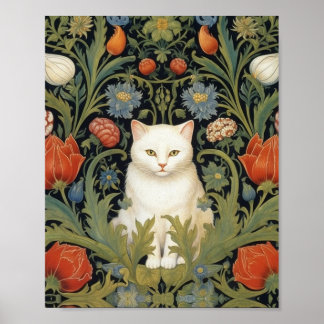 Art nouveau witte kat in de tuin poster