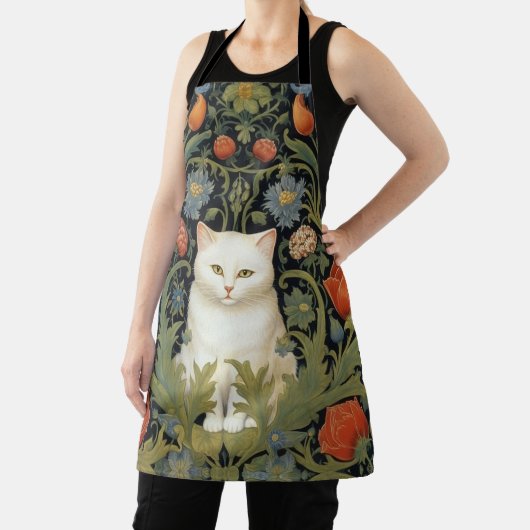 Art nouveau witte kat in de tuin schort (Insitu)