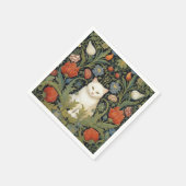 Art nouveau witte kat in de tuin servet (Hoek)