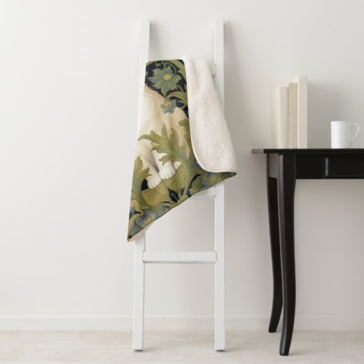 Art nouveau witte kat in de tuin sherpa deken (In situ)