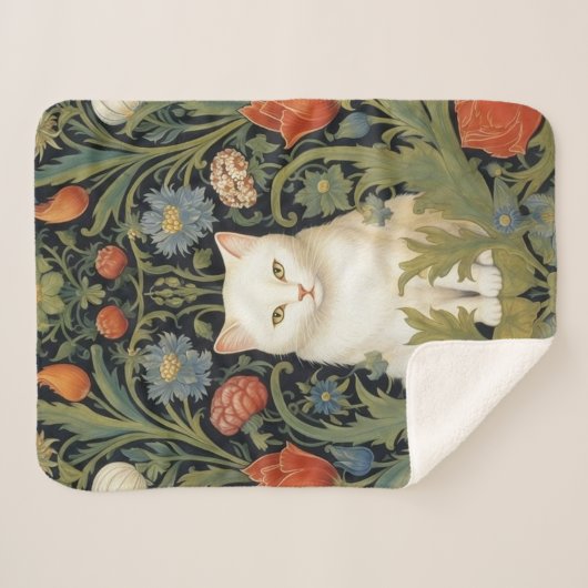 Art nouveau witte kat in de tuin sherpa deken (Voorkant (horizontaal))