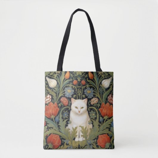Art nouveau witte kat in de tuin tote bag (Voorkant)