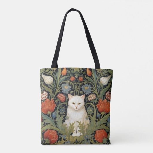 Art nouveau witte kat in de tuin tote bag (Achterkant)