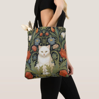 Art nouveau witte kat in de tuin tote bag
