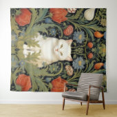 Art nouveau witte kat in de tuin wandkleed (In Situ (horizontaal))