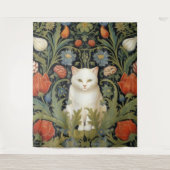 Art nouveau witte kat in de tuin wandkleed (Voorkant)