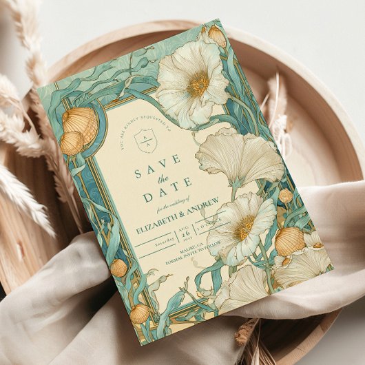 Art Nouveau Witte Klaproos Bruiloft Save The Date