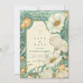 Art Nouveau Witte Klaproos Bruiloft Save The Date (Voorkant)