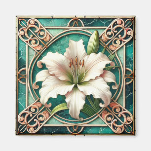 Art Nouveau Witte Lelie Bloem Motief Magneet