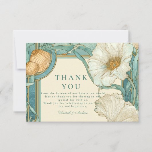 Art Nouveau Witte Poppy bruiloft Bedankkaart (Voorkant)