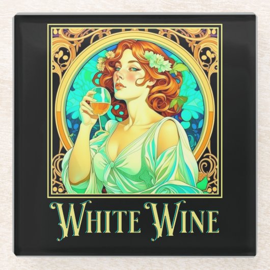 Art Nouveau Witte Wijn Glazen Onderzetter (Voorkant)