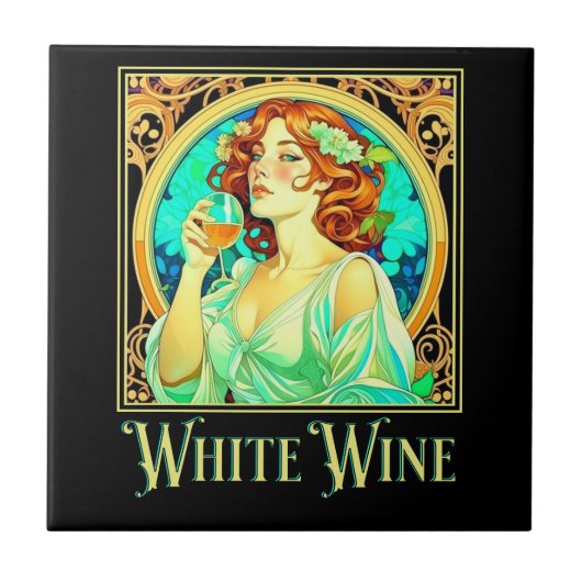 Art Nouveau Witte Wijn Tegeltje (Voorkant)