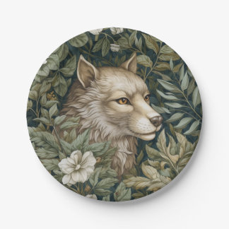 Art nouveau wolf in de bladeren papieren bordje