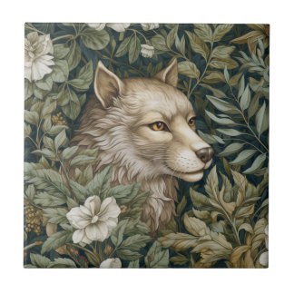 Art nouveau wolf in de bladeren tegeltje