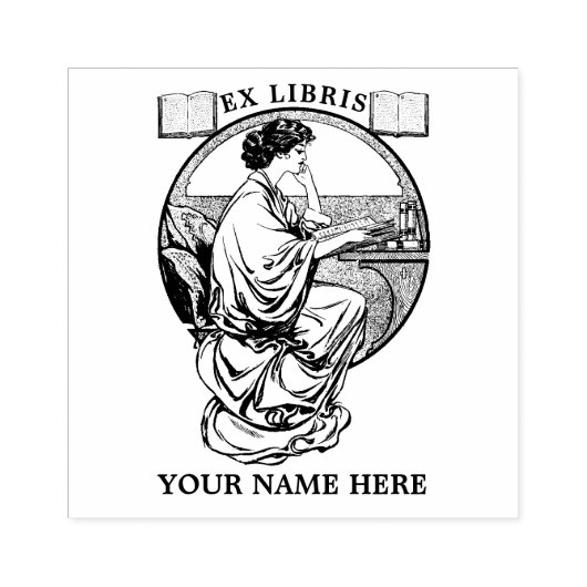  Art Nouveau Woman boekt de Ex Libris-Sjabloon Rubberstempel (Afrduk)