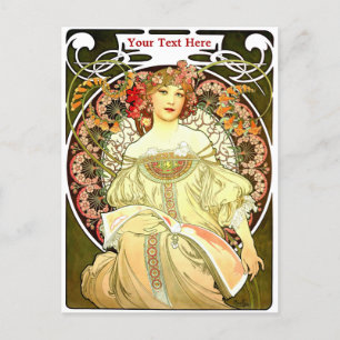  Art Nouveau Woman & Book van Alphonse Mucha Briefkaart