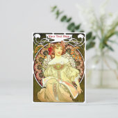  Art Nouveau Woman & Book van Alphonse Mucha Briefkaart (Staand voorkant)