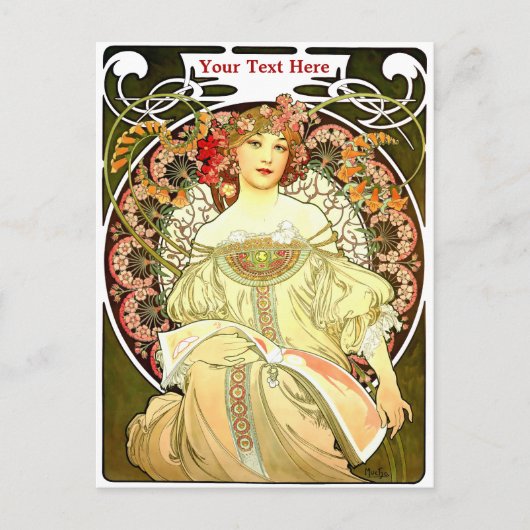  Art Nouveau Woman & Book van Alphonse Mucha Briefkaart (Voorkant)