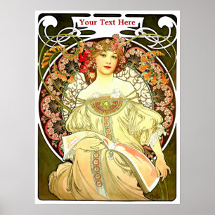 Art Nouveau Woman & Book van Alphonse Mucha Poster