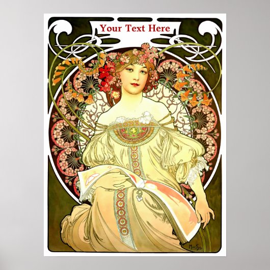  Art Nouveau Woman & Book van Alphonse Mucha Poster (Voorkant)