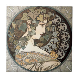 Art Nouveau Woman door Alphonse Mucha Tegeltje