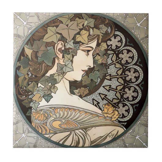  Art Nouveau Woman door Alphonse Mucha Tegeltje (Voorkant)