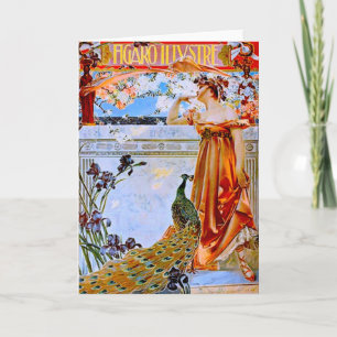 Art Nouveau Woman en Peacock Kaart