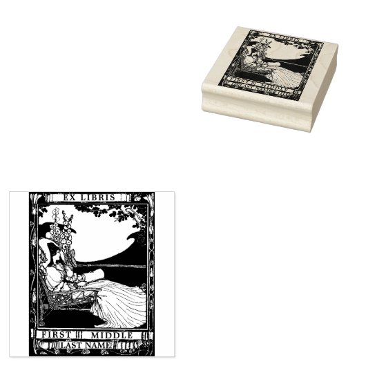  Art Nouveau Woman Ex Libris Sjabloon Rubberstempel (Gestempeld)