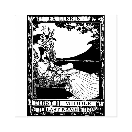 Art Nouveau Woman Ex Libris Sjabloon Rubberstempel (Afrduk)