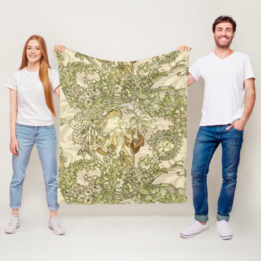  Art Nouveau Woman Floral Pattern van Mucha Fleece Deken (In situ)