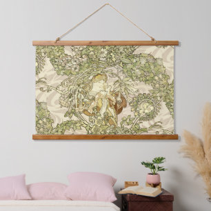 Art Nouveau Woman Floral Pattern van Mucha Hangend Wandkleed