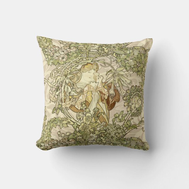  Art Nouveau Woman Floral Pattern van Mucha Kussen (Voorkant)
