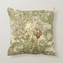  Art Nouveau Woman Floral Pattern van Mucha Kussen