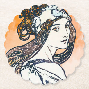 Art Nouveau Woman Glancing Back Waterverf Kartonnen Onderzetters