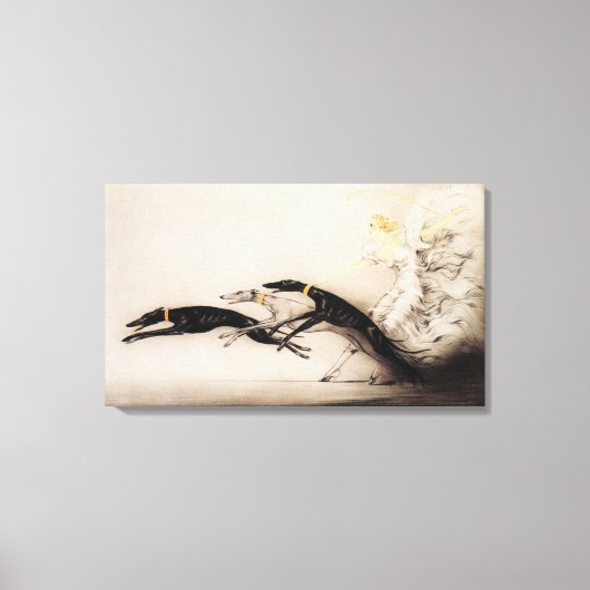 Art Nouveau Woman Greyhounds Louis Icart Canvas Afdruk (Voorkant)
