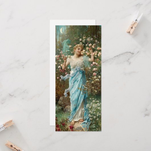 Art Nouveau Woman in Flowers under a Crescent Moon Kaart (Voorkant / Achterkant in situ)