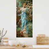 Art Nouveau Woman in Flowers under a Crescent Moon Poster (Keuken)