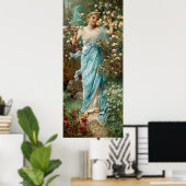 Art Nouveau Woman in Flowers under a Crescent Moon Poster (Thuiskantoor)