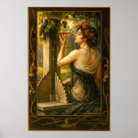 Art Nouveau Woman In Vineyard With Wine Poster (Voorkant)
