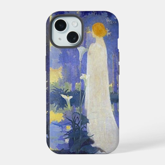 Art Nouveau Woman met Calla Lilies iPhone 15 Case (Achterkant)