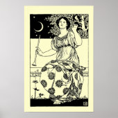  Art Nouveau Woman met Clarinet en Moon Poster (Voorkant)