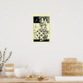  Art Nouveau Woman met Clarinet en Moon Poster (Keuken)