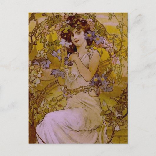 Art Nouveau Woman met Clematis Briefkaart (Voorkant)